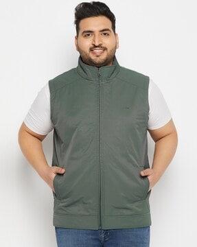 sleeveless bomber jacket with zip-front