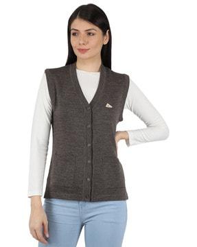 sleeveless cardigan with patch pockets 