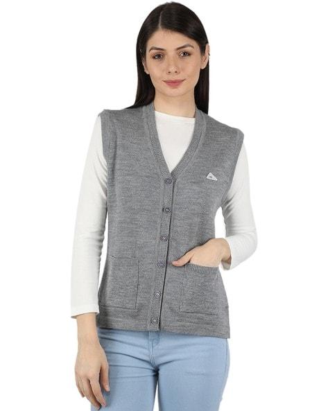 sleeveless cardigan with patch pockets