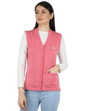 sleeveless cardigan with patch pockets