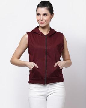 sleeveless zip-front hooded jacket