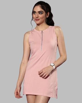 sleeveless a-line dress with front zip-closure