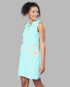 sleeveless a-line dress with patch pockets