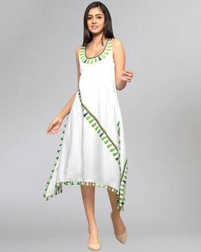 sleeveless a-line dress with tassels