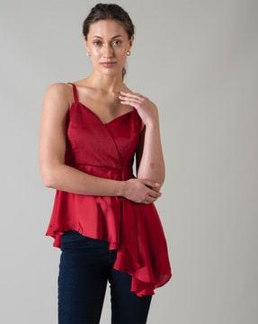 sleeveless asymmetrical top with adjustable straps