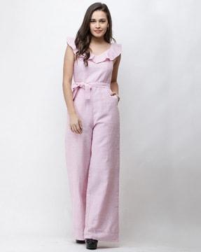 sleeveless belted jumpsuit