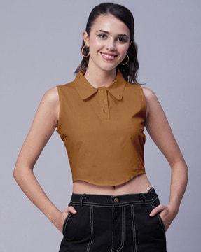 sleeveless blouson crop top