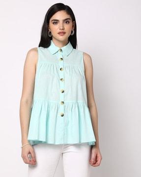 sleeveless button-down tiered top