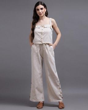sleeveless button-down top with pants set