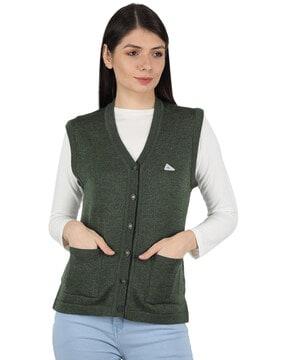 sleeveless cardigan with patch pockets 