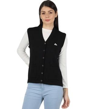 sleeveless cardigan with patch pockets