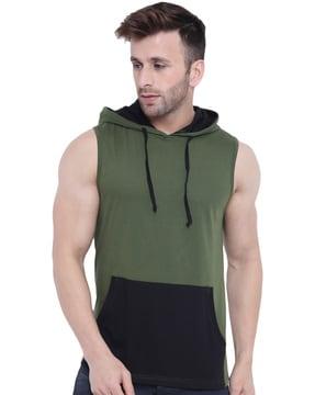 sleeveless colourblock t-shirt with hoodie