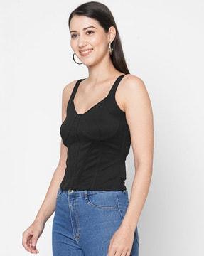 sleeveless corset top with v-neck