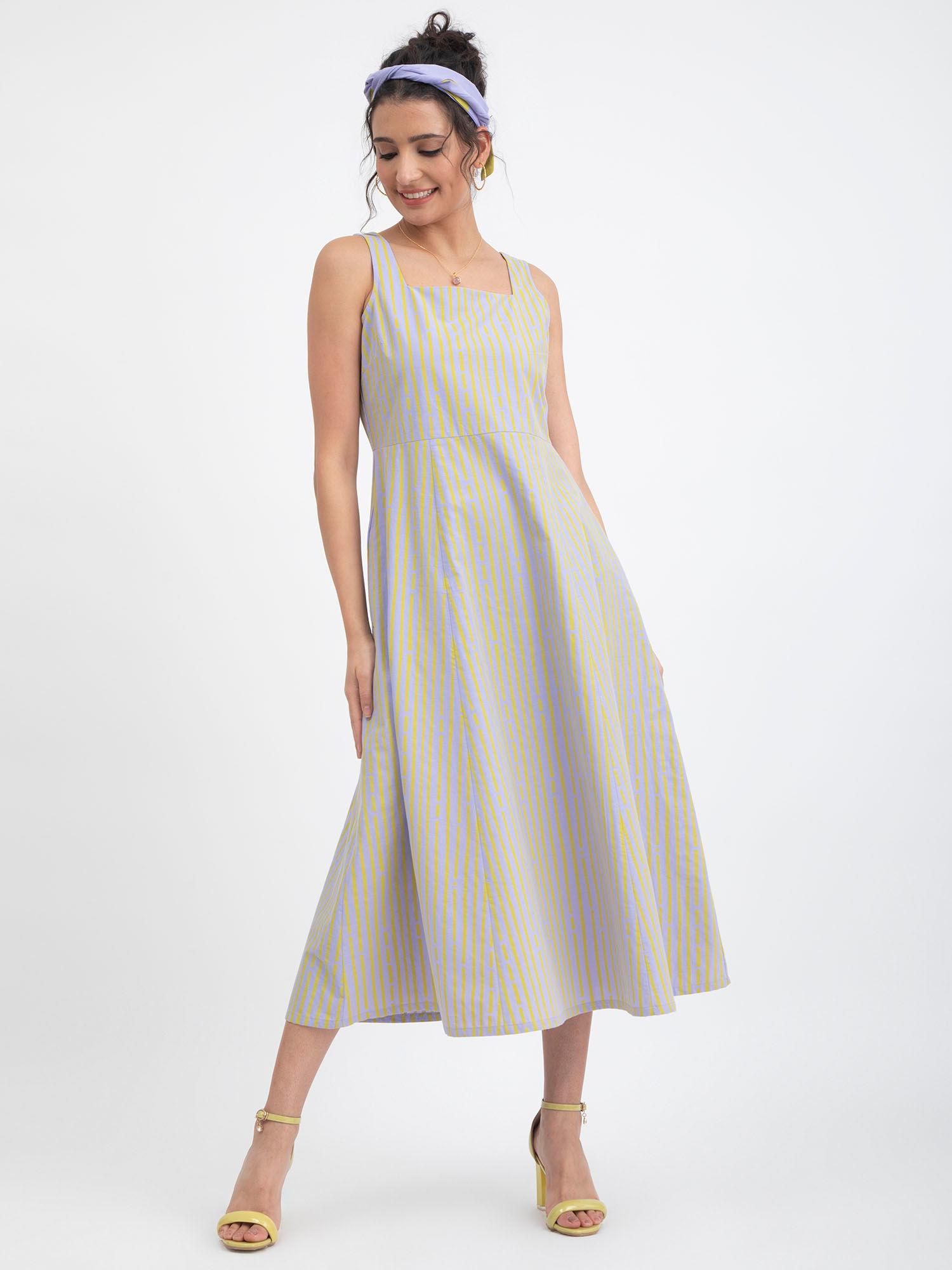 sleeveless cotton poplin striped dress - lilac