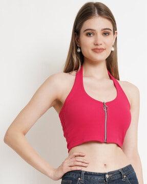 sleeveless crop top with zip closure