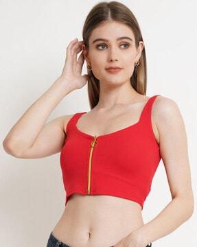 sleeveless crop top with zip closure