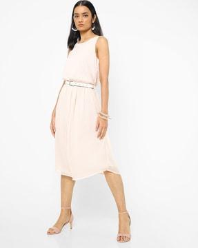 sleeveless fit & flare dress with belt