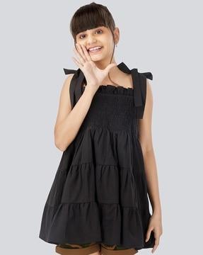 sleeveless fit & flare frock with shoulder strap