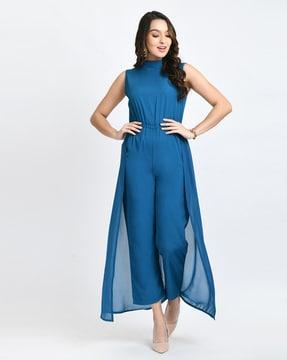 sleeveless high-neck jumpsuit