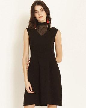 sleeveless high neck shift dress