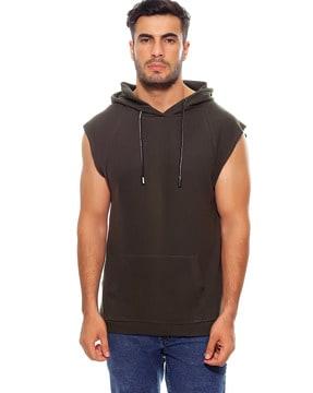 sleeveless hoodie with kangaroo pocket