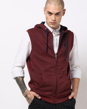 sleeveless hoodie with split kangaroo pocket