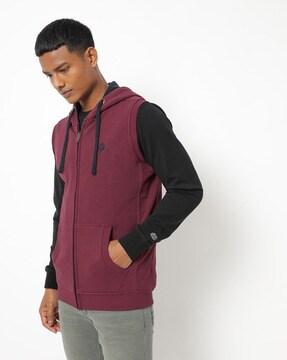 sleeveless hoodie with split kangaroo pockets