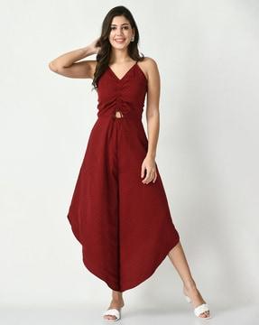 sleeveless jumpsuit with asymmetrical hem