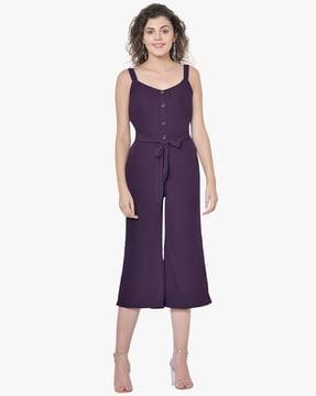 sleeveless jumpsuit with tie-up detail