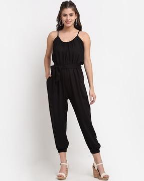 sleeveless jumpsuit with tie-up