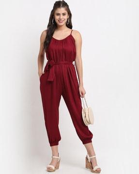 sleeveless jumpsuit with tie-up