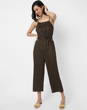 sleeveless jumpsuit with tie-up