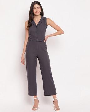 sleeveless jumpsuit with waist belt