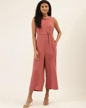 sleeveless jumpsuit with waist belt