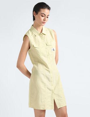 sleeveless linen cotton shirt dress