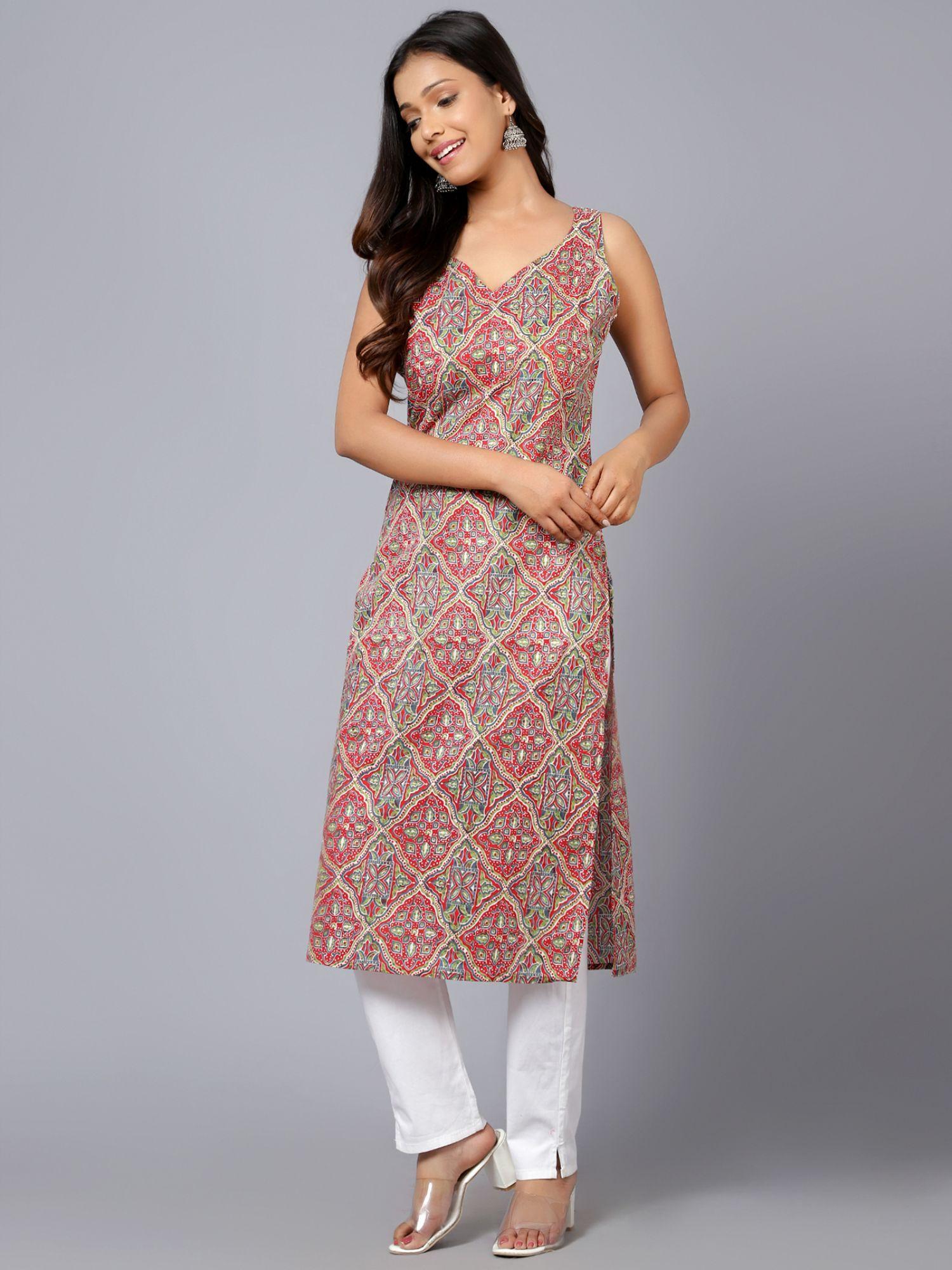 sleeveless multi-color printed kurta