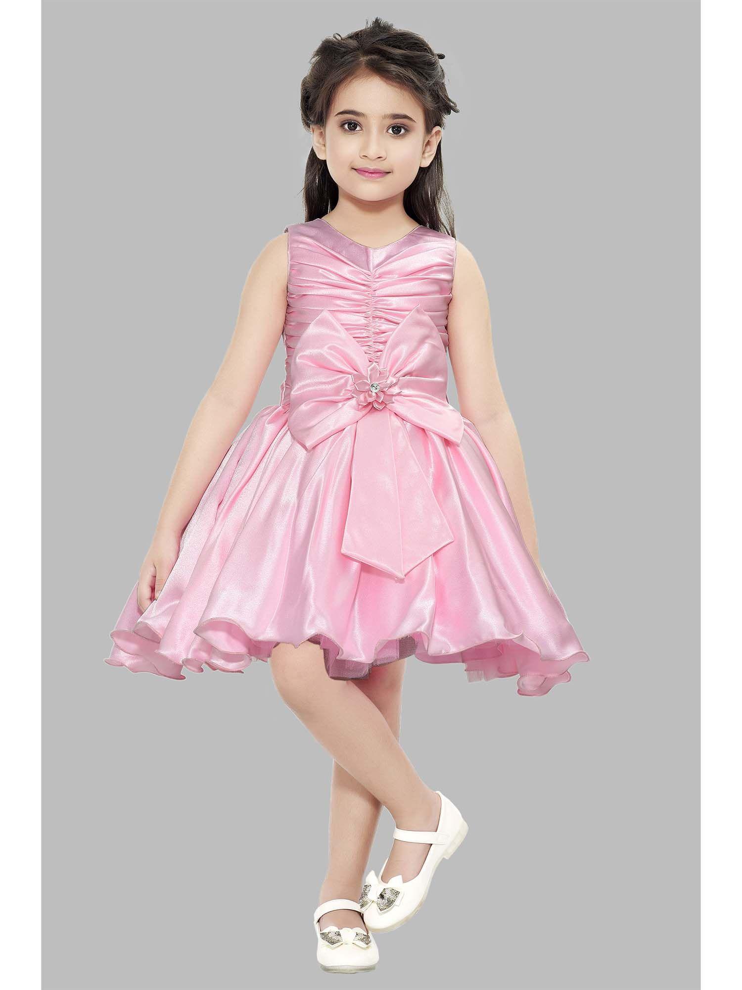 sleeveless pink satin party dress