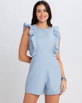 sleeveless playsuit with 2 side ruffled