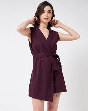 sleeveless playsuit with waist tie-up
