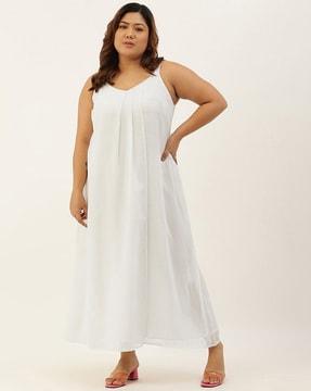 sleeveless pleated a-line dress