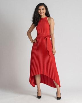 sleeveless pleated a-line dress