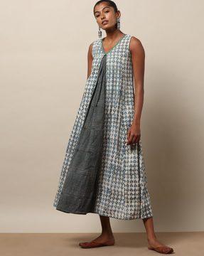 sleeveless printed a-line dress