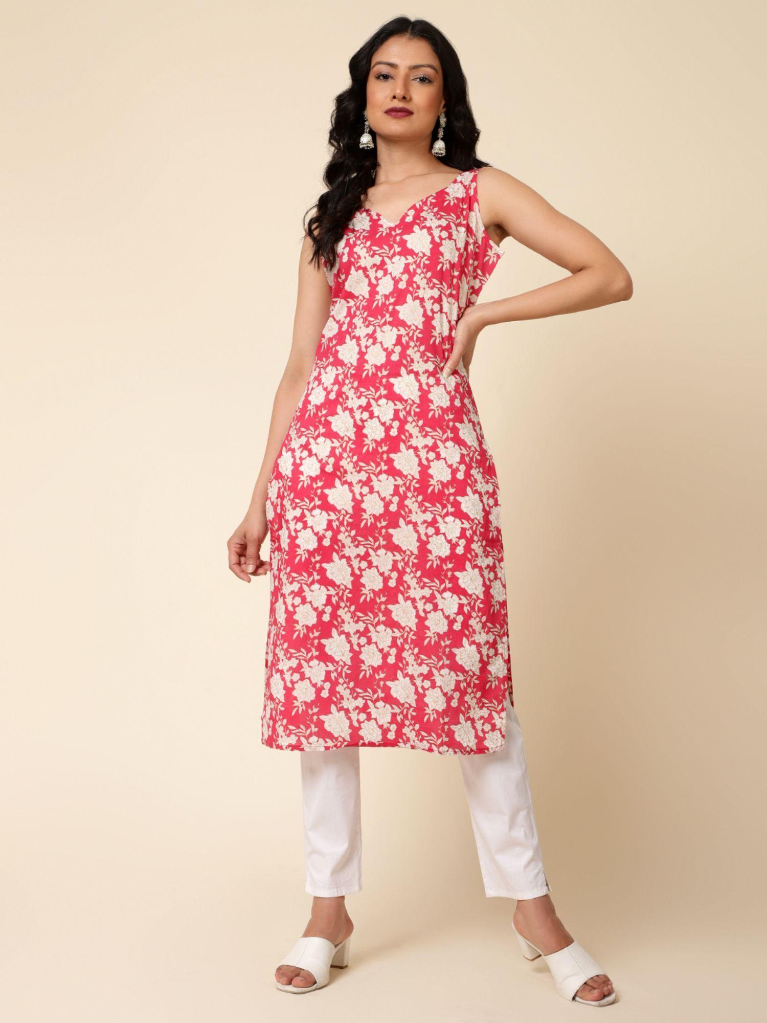 sleeveless printed pink kurta