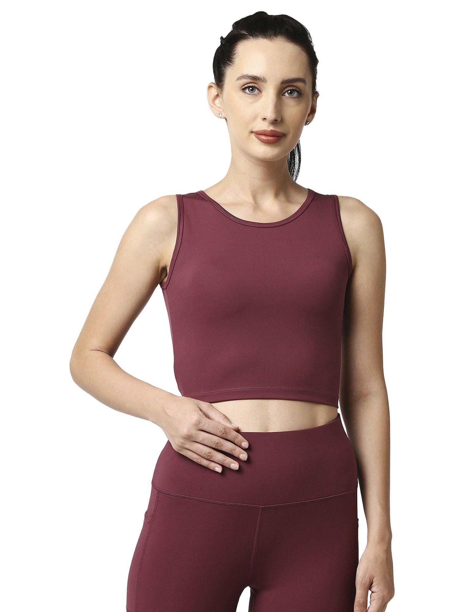 sleeveless quick dry athleisure crop top-wine