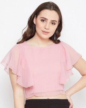 sleeveless relaxed fit top with ruffled detail
