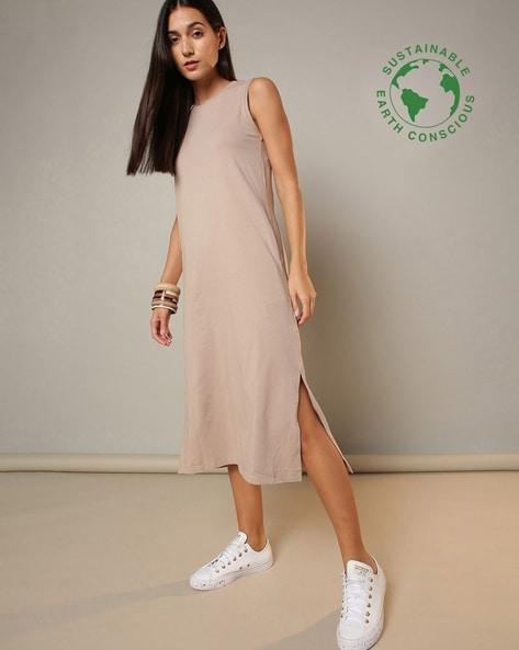 sleeveless shift dress with slip pocket