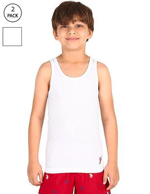 sleeveless solid ikva cotton vest - pack of 2