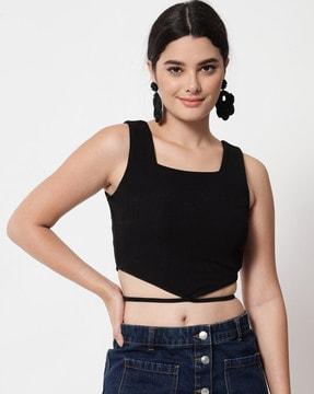 sleeveless square-neck crop top