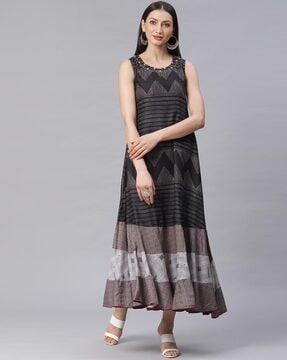 sleeveless striped a-line maxi dress