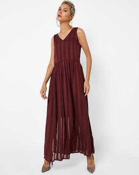 sleeveless striped a-line maxi dress